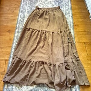 Brown Tiered Maxi Skirt